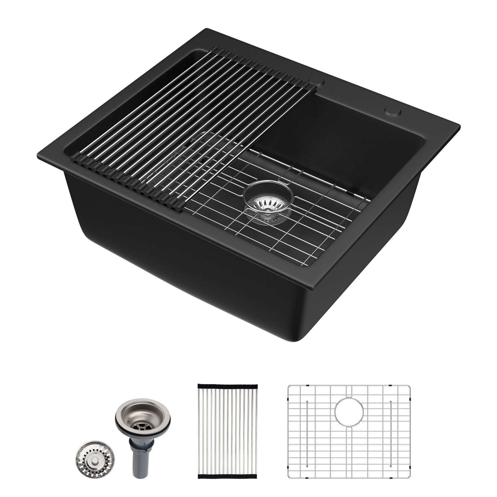 Dcolora DC-GU7753 25-inch drop-in/topmount bar sink in matte black