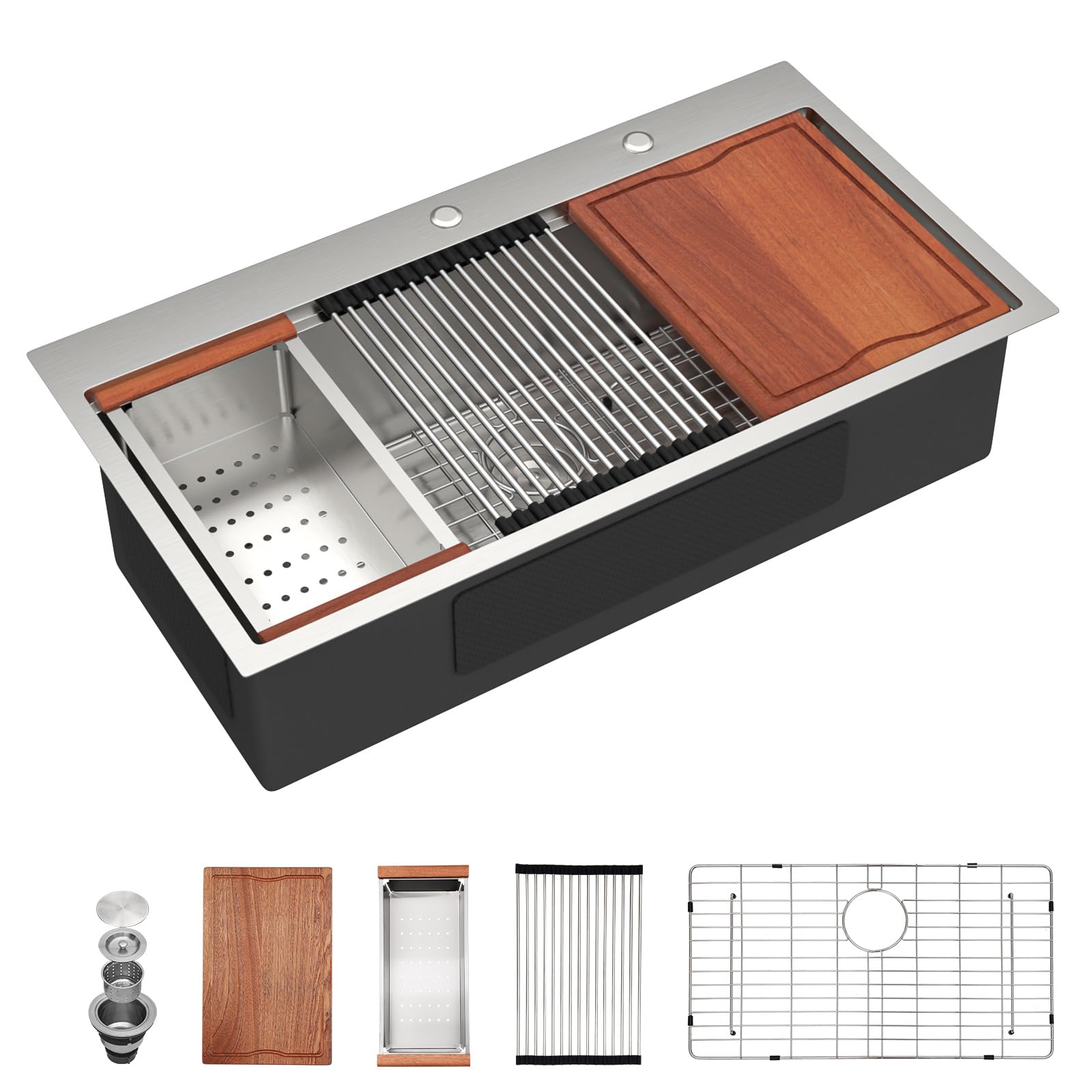 Dcolora DC-T-1120 36-inch drop-in kitchen sink in brushed stainless steel