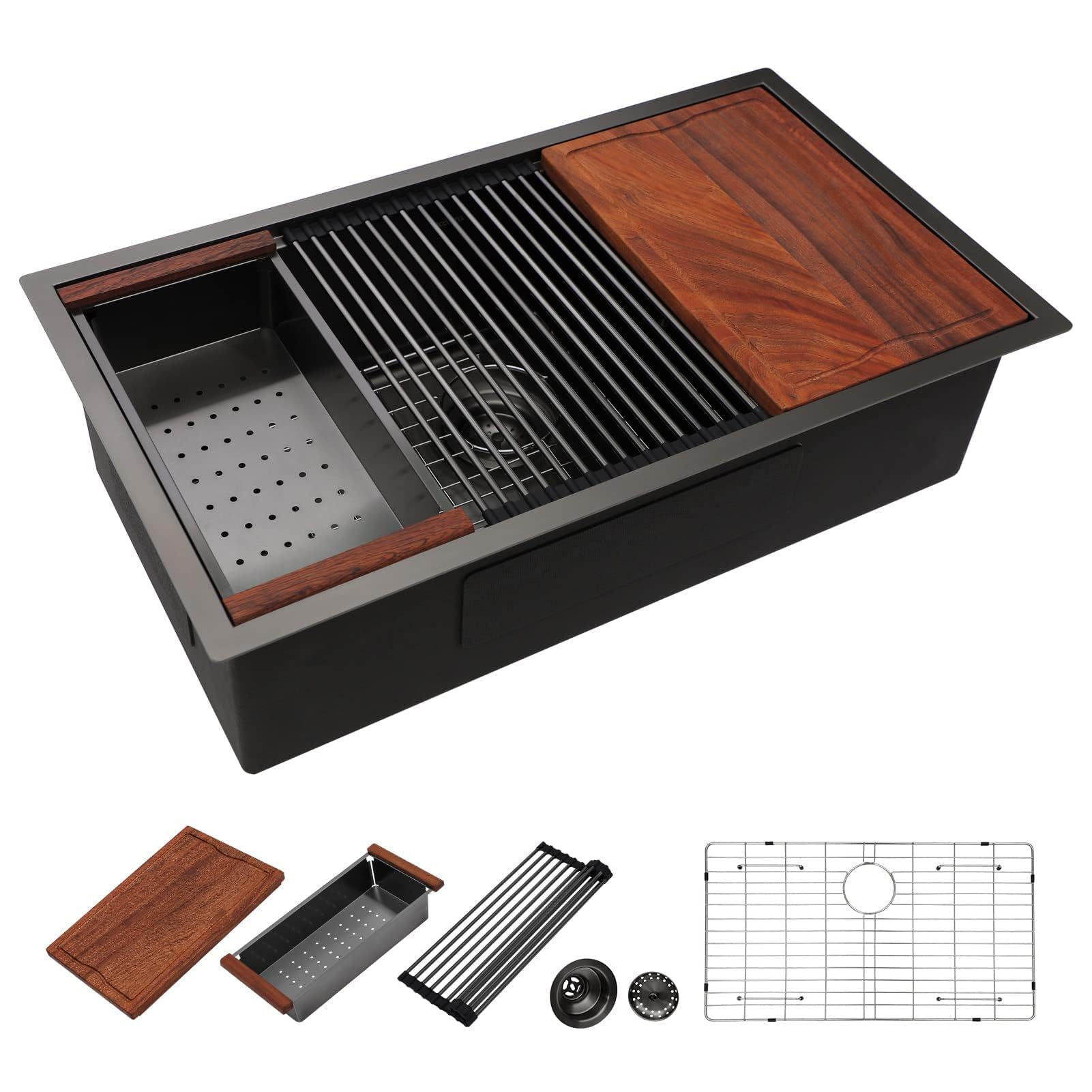 Dcolora DC-U7706 33-inch undermount kitchen sink in Nano-PVD gunmetal black