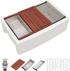 Dcolora 33''x20'' White Farmhouse Sink, Apron Front Fireclay Single Bowl Kitchen Basin