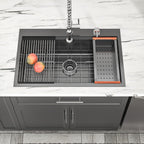 Dcolora 33'' Gunmetal Black Drop-In Kitchen Sink, 16 Gauge 304 Stainless Steel Single Bowl Topmount Workstation Extra Large Basin