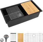 Dcolora 33 inches Granite Composite Kitchen Sink Workstation Black Undermount Single Bowl Large Kitchen Sink 33''W x 19''D x 10''H, DC-GU7743