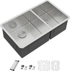 Dcolora 36''x19''x10'' Undermount Extra Large Double Bowl Kitchen Sink, 16 Gauge 304 Stainless Steel 60/40 Split Basin, Round Corner