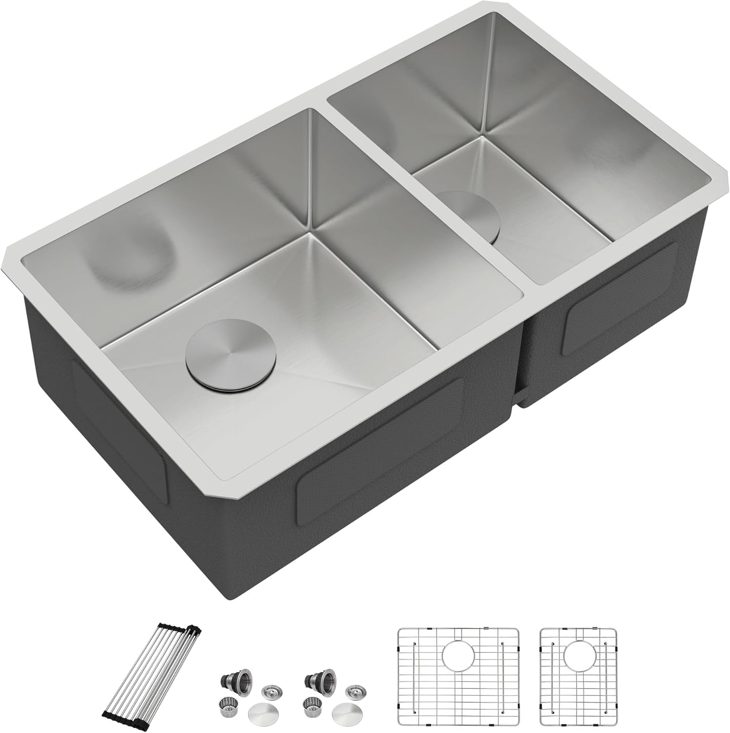 Dcolora 36" Extra Large Double Bowl Kitchen Sink Undermount 60/40 Split 16 Gauge 304 Stainless Steel Double Sinks, Round Corner 36"x19"x10" DC-U7741