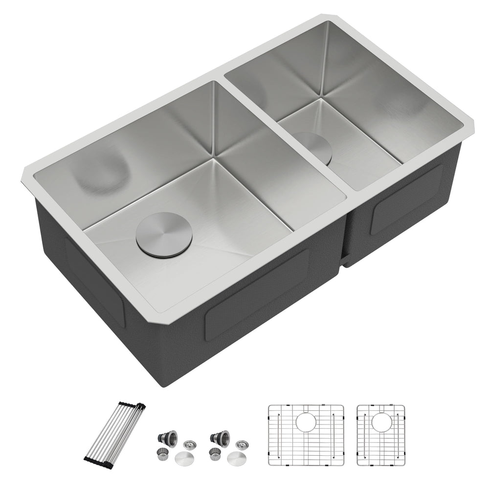 36" × 19" 60/40 Double-Bowl Undermount Stainless Steel Kitchen Sink – DC-U7741