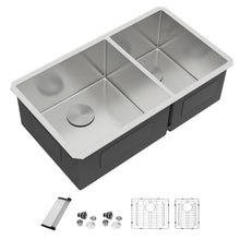 Dcolora DC-U7741 36-inch undermount double bowl kitchen sink in brushed stainless steel