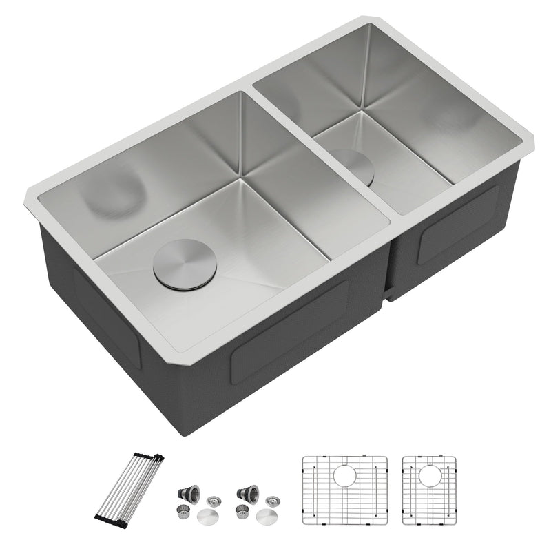 36" × 19" 60/40 Double-Bowl Undermount Stainless Steel Kitchen Sink – DC-U7741