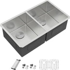 Dcolora 36" Extra Large Double Bowl Kitchen Sink Undermount 50/50 Split 16 Gauge 304 Stainless Steel Double Sinks, Round Corner 36"x19"x10" DC-U7740
