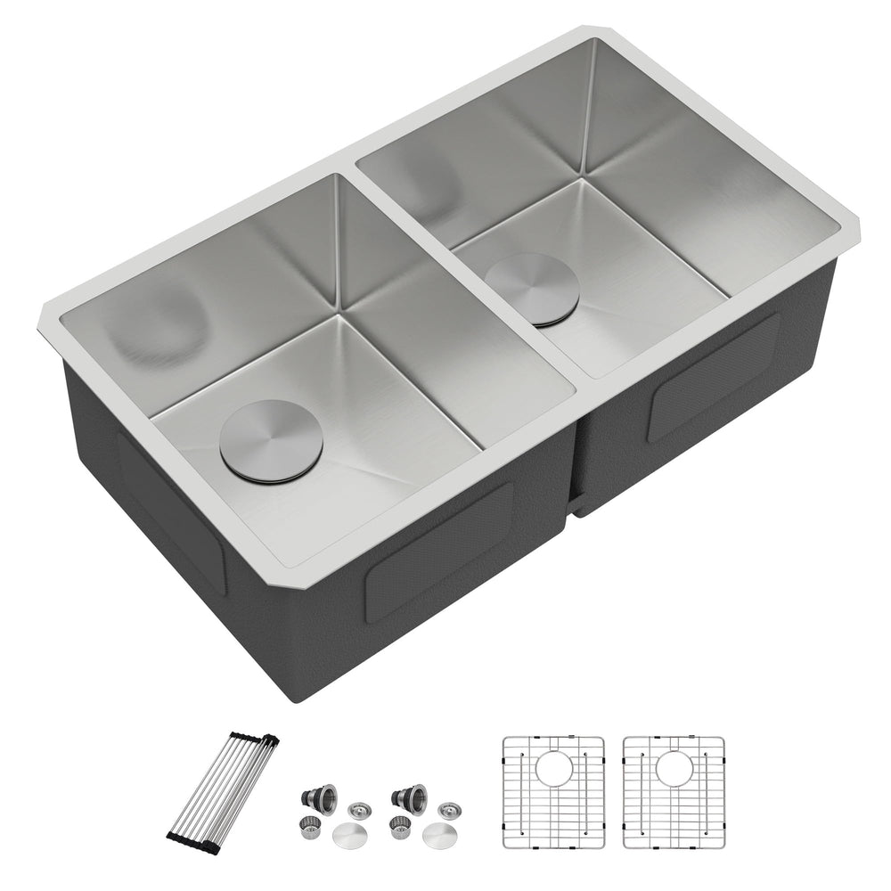 36" × 19" 50/50 Double-Bowl Undermount Stainless Steel Kitchen Sink – DC-U7740