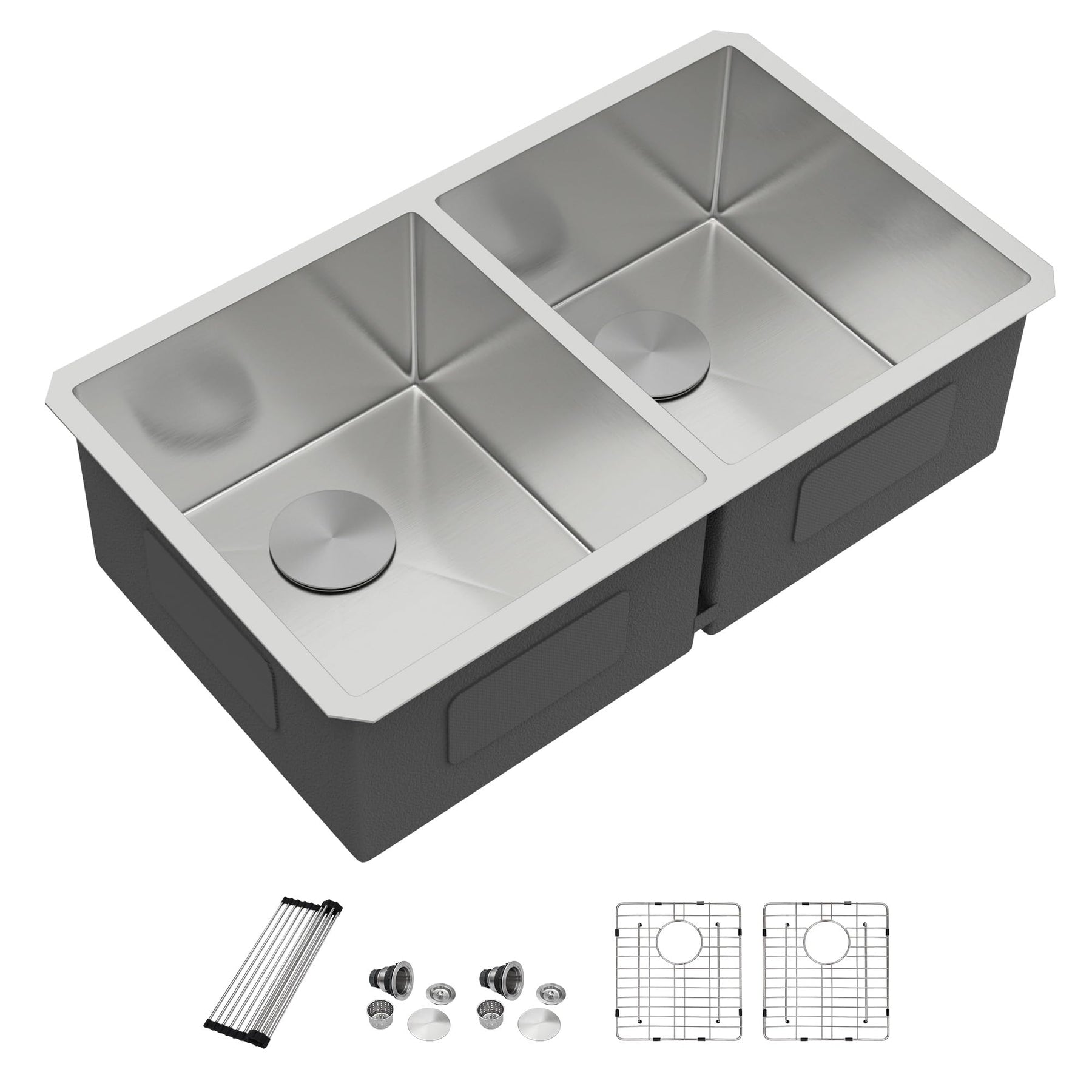 Dcolora DC-U7740 36-inch undermount double bowl kitchen sink in brushed stainless steel