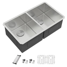 Dcolora DC-U7740 36-inch undermount double bowl kitchen sink in brushed stainless steel