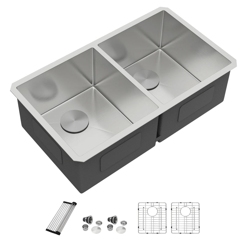 36" × 19" 50/50 Double-Bowl Undermount Stainless Steel Kitchen Sink – DC-U7740