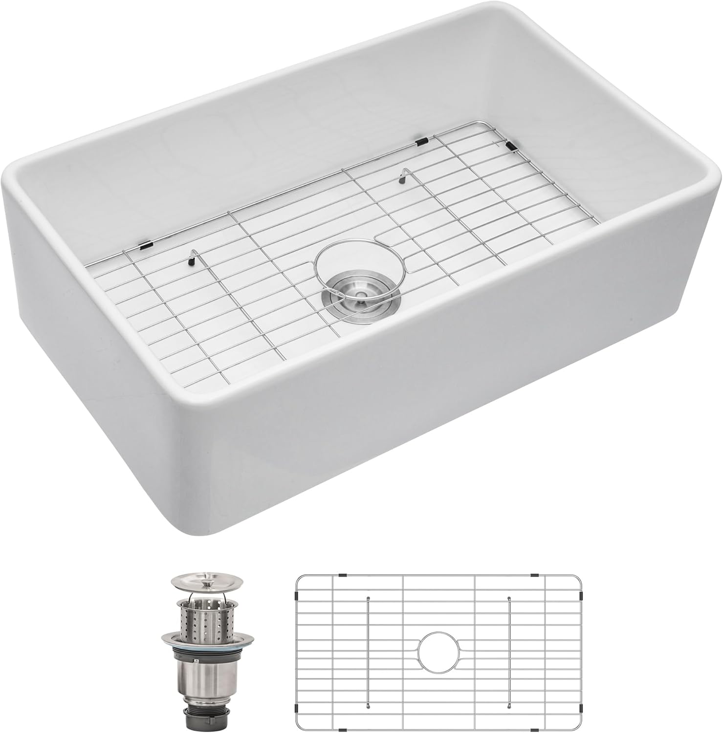 Dcolora 33 Inch White Farmhose Sink Farm Kitchen Sink Apron Front White Ceramic Porcelain Fireclay Single Bowl Farmer DC-A7756