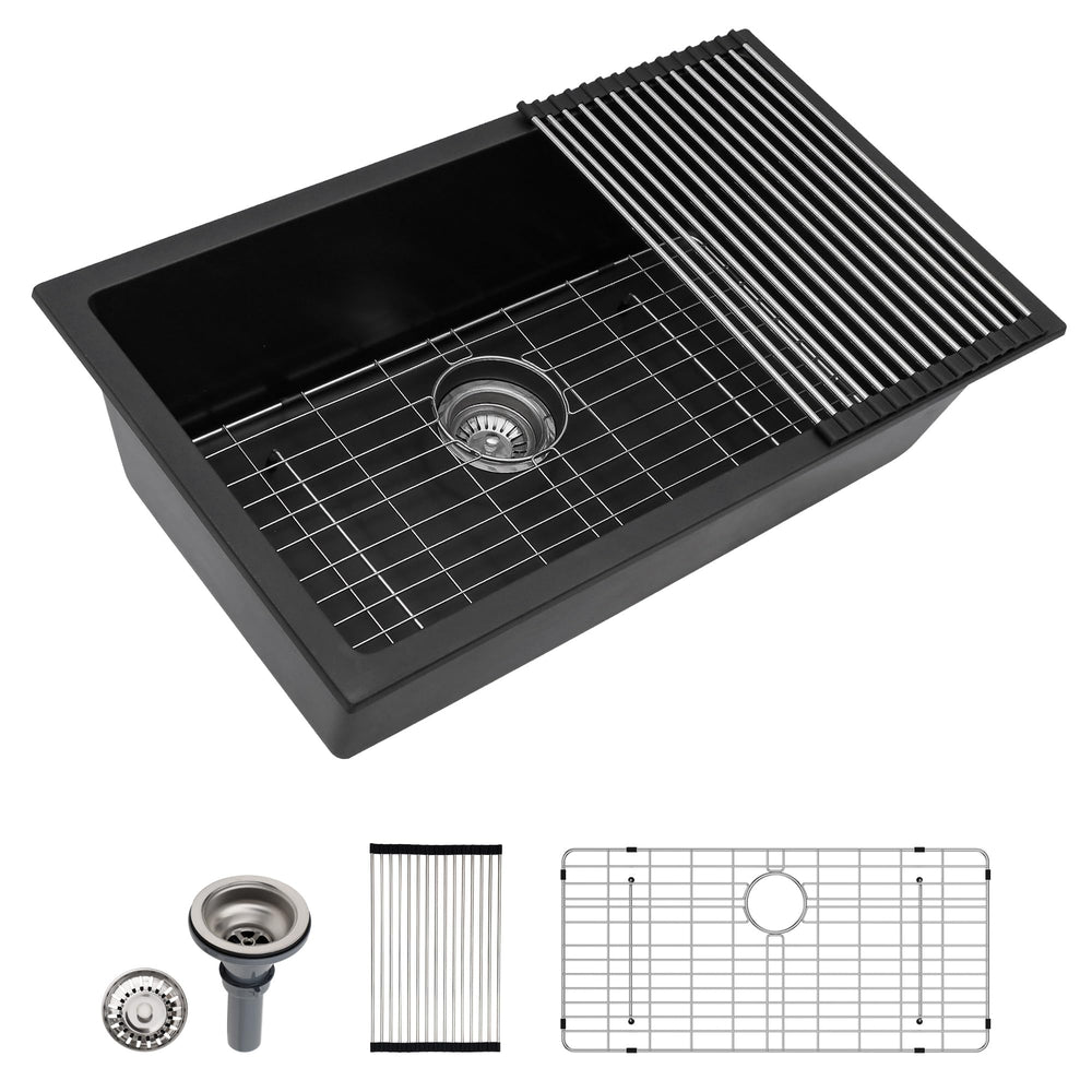 31" × 18" Matte Black Undermount Quartz Composite Kitchen Sink – DC-GU7748