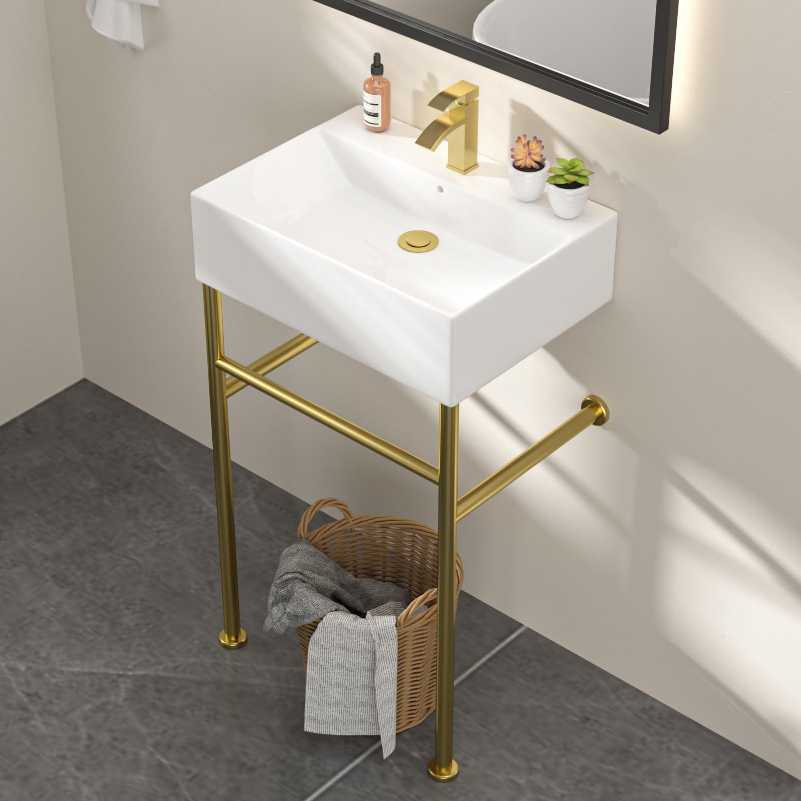 Dcolora DC-FS255004 20-inch freestanding bathroom sink in white