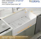 Dcolora 33 Inch White Farmhose Sink Farm Kitchen Sink Apron Front White Ceramic Porcelain Fireclay Single Bowl Farmer DC-A7756