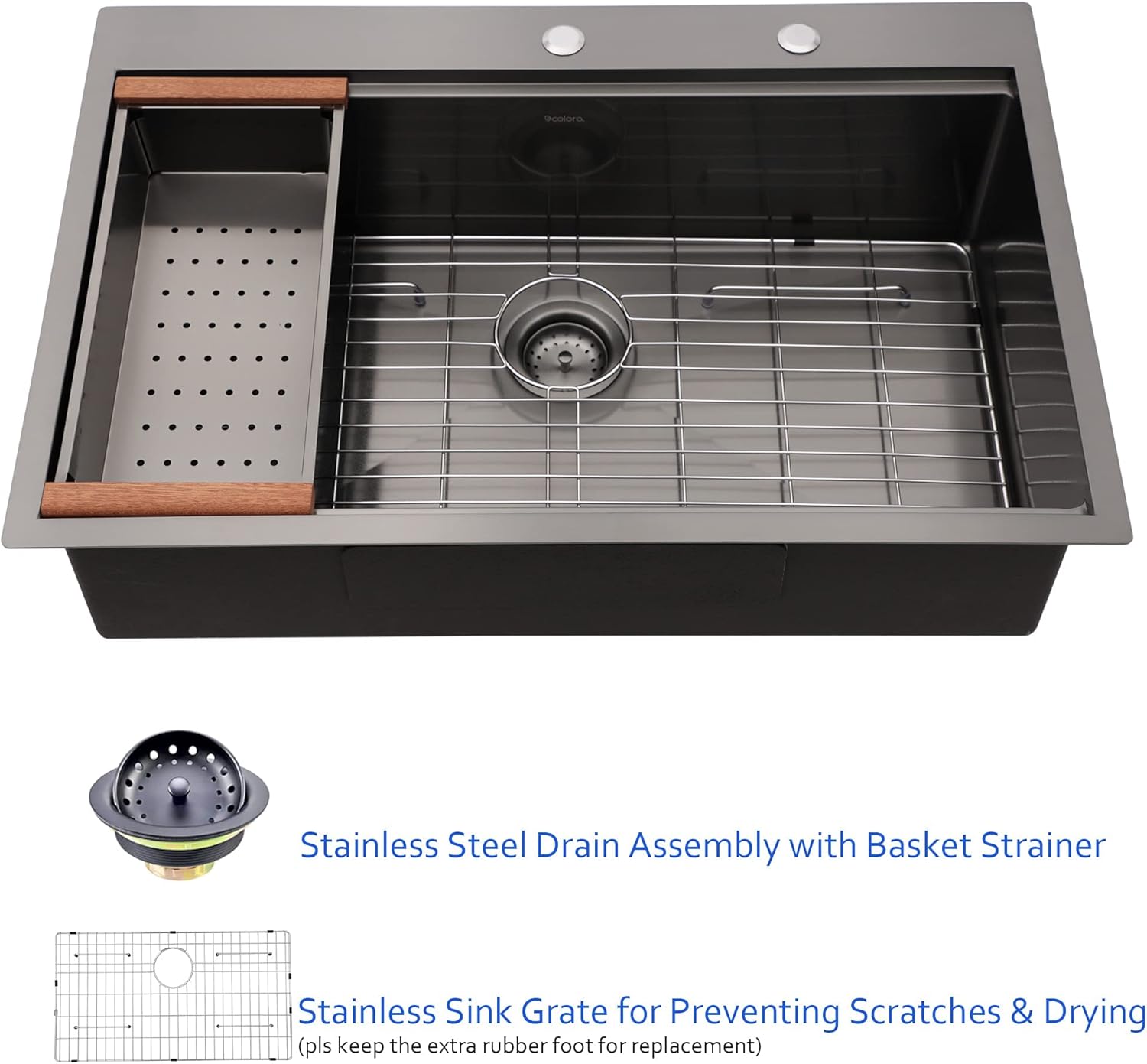 Dcolora 33 Inch Black Drop in Kitchen Sink Workstation Stainless Steel Gunmetal Black 16 Gauge 304 Stainless Steel Topmount Sink Single Bowl Extra Large Basin Kitchen Sinks,DC-T7765