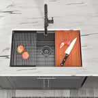 Dcolora 30''x19''x10'' Gunmetal Black Undermount Kitchen Sink Workstation, 16 Gauge Stainless Steel Single Bowl Basin