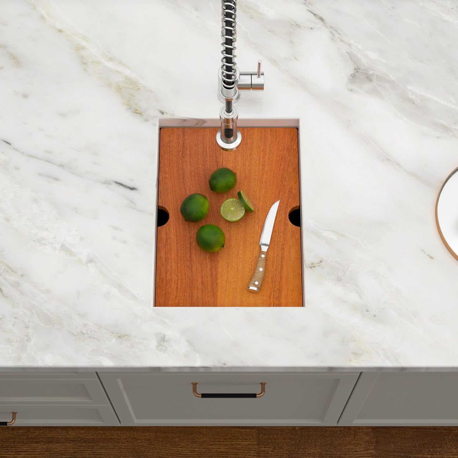 14 Undermount Bar Sink Workstation - Dcolora 14 Inch Stainless Steel Bar Prep Sink with Ledge Round Corner X Grooves Wood Cutting Board 16 Gauge Single Bowl RV Camper Kitchen Sink Basin