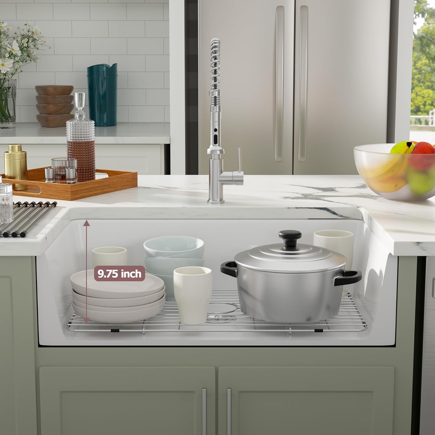 Dcolora 33 Inch White Farmhose Sink Farm Kitchen Sink Apron Front White Ceramic Porcelain Fireclay Single Bowl Farmer DC-A7756