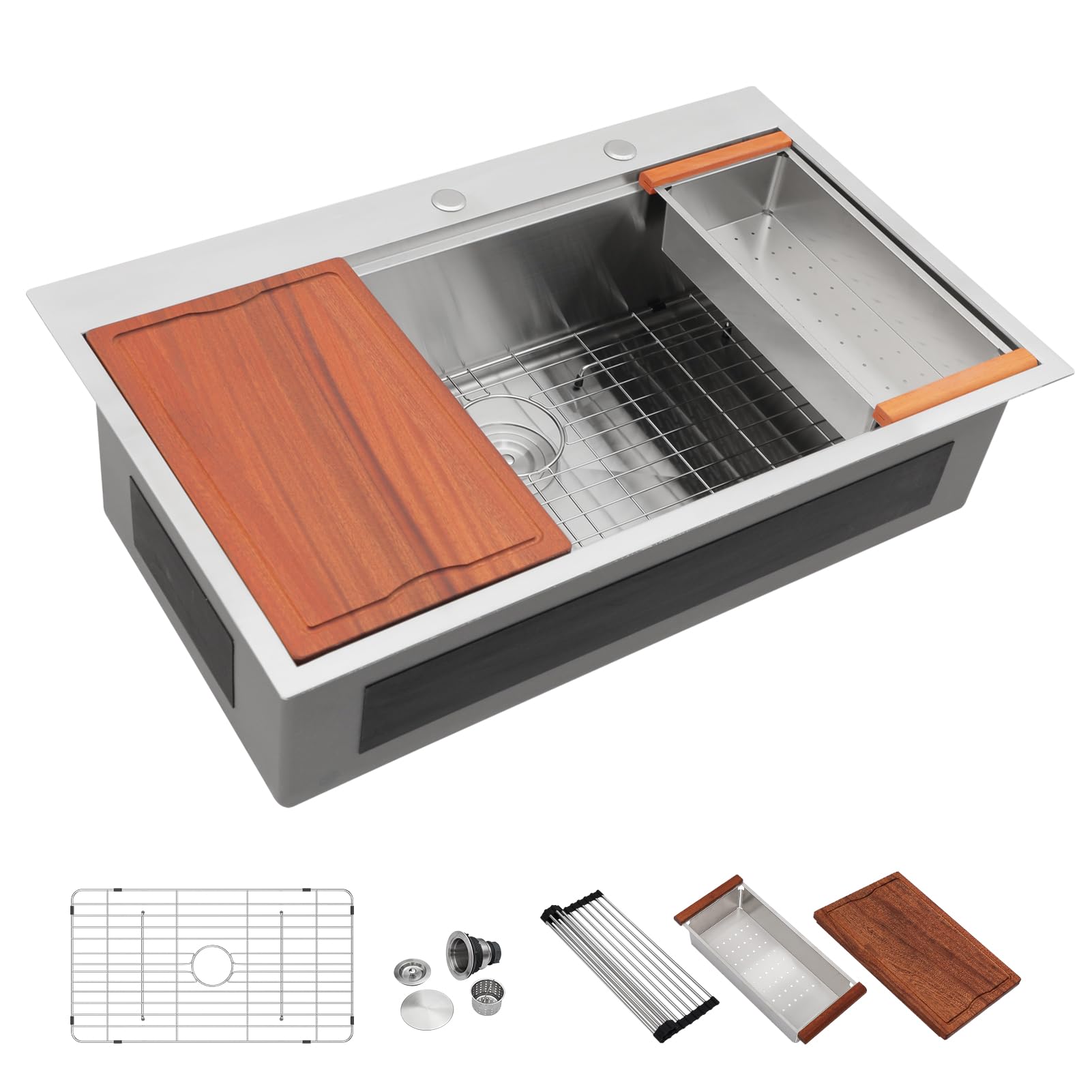 Dcolora DC-T7745 30-inch drop-in kitchen sink in brushed stainless steel
