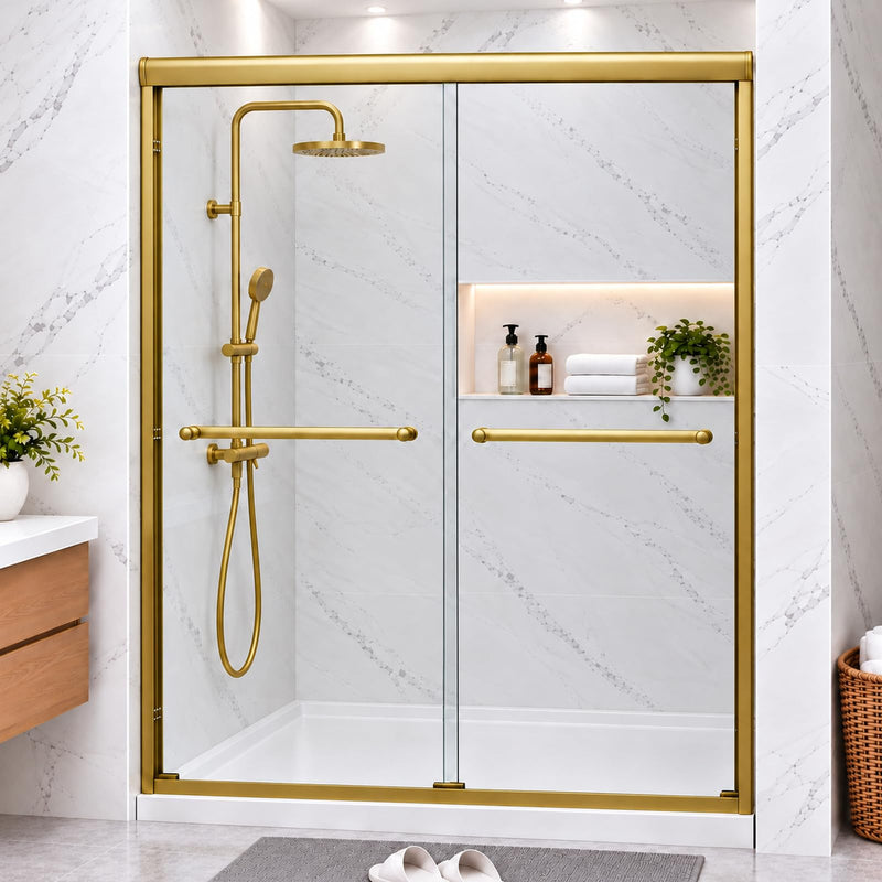 43–48 in. × 76 in. Semi-Frameless Sliding Shower Door in Brushed Gold | DC-SD263667