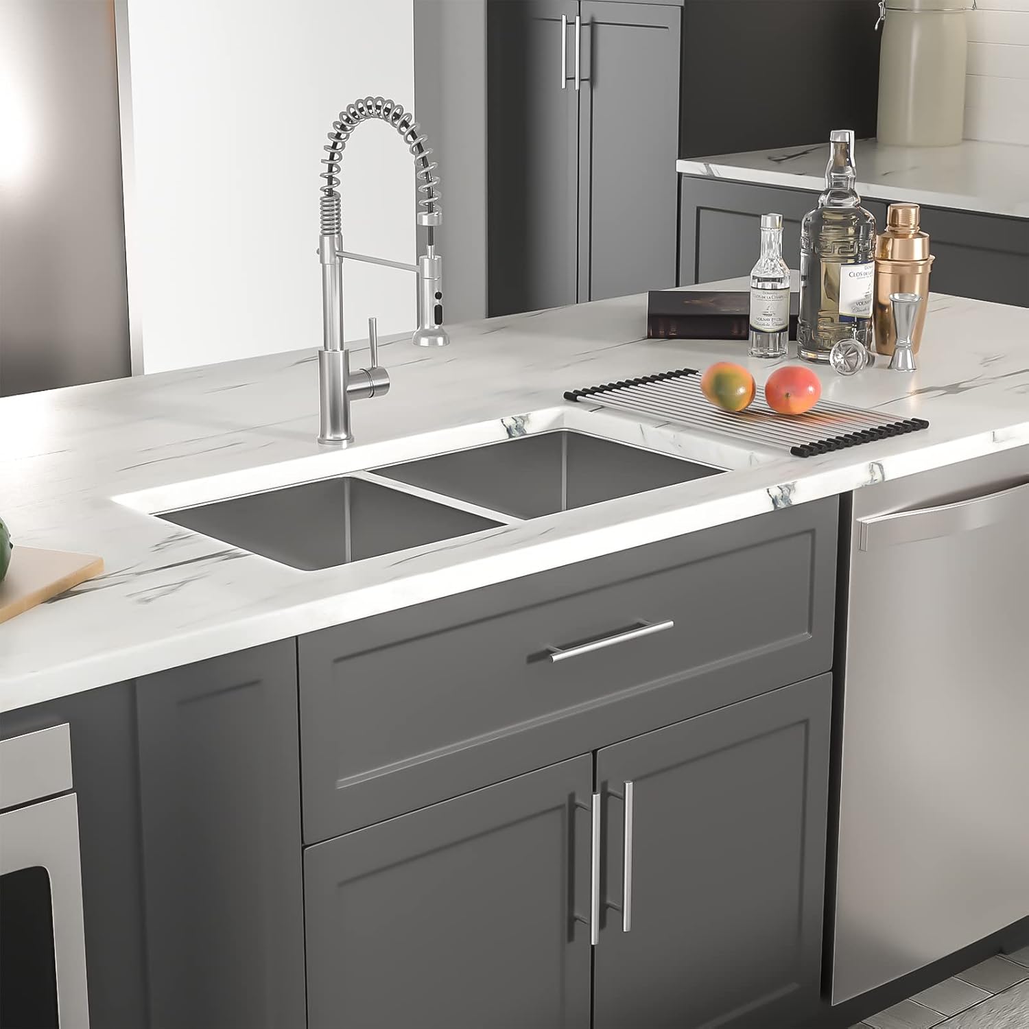 Dcolora 36" Extra Large Double Bowl Kitchen Sink Undermount 50/50 Split 16 Gauge 304 Stainless Steel Double Sinks, Round Corner 36"x19"x10" DC-U7740