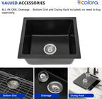 Dcolora 18''x16'' Black Quartz Composite Wet Bar Sink, Undermount Single Bowl Small Prep Kitchen Basin for RV