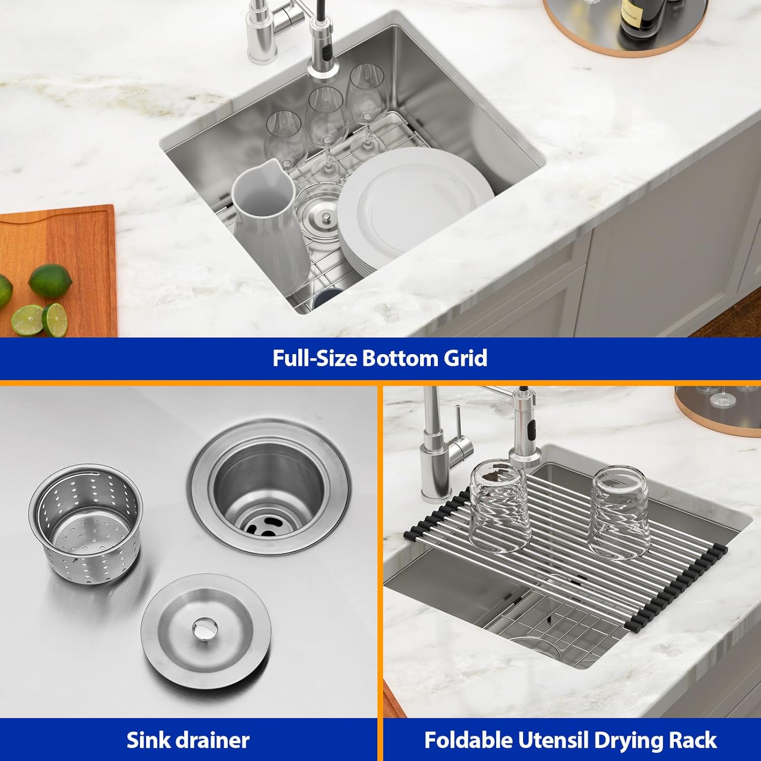 Dcolora 21 Inch Undermount Wet Bar Sink Small Kitchen Sink 16 Gauge Stainless Steel Deep Single Bowl Under Counter Sink, 21"x18"x10" Rounded Corner, DC-U7716