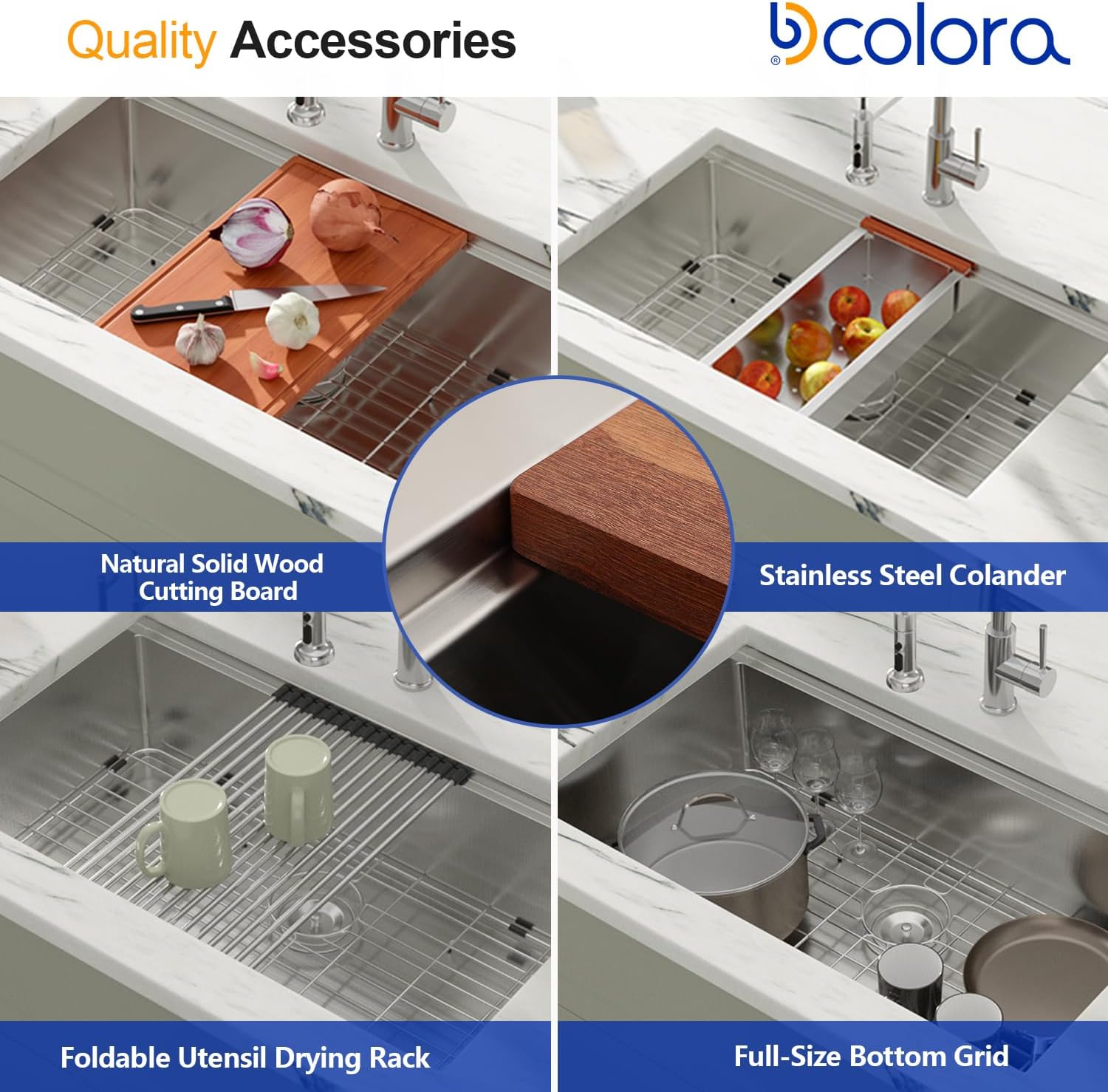 Dcolora 33 Inch Undermount Kitchen Sink Workstation 16 Gauge Stainless Steel Large Single Bowl Under Counter Kitchen Sinks Basin, Round Corner 33"x19"x10" DC-U7701