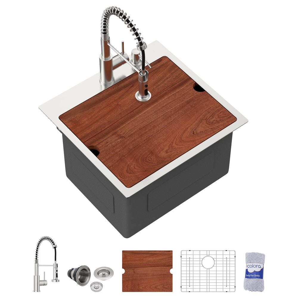 20" × 19" × 12" Drop-In Stainless Steel Laundry / Utility Sink with Faucet – DC-SFDOE00185
