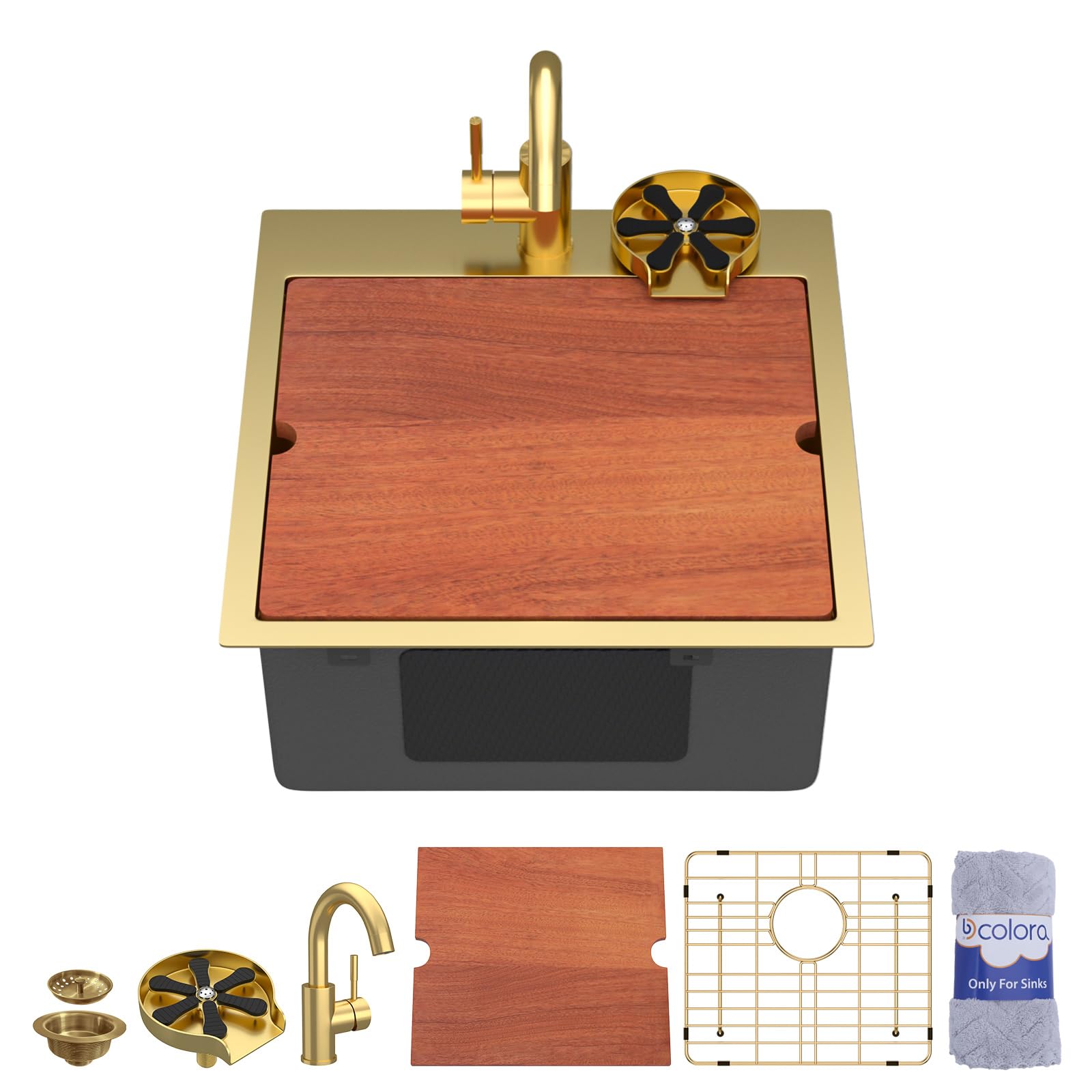 Dcolora DC-SFDOE00179 18-inch drop-in kitchen sink in nano-pvd gold