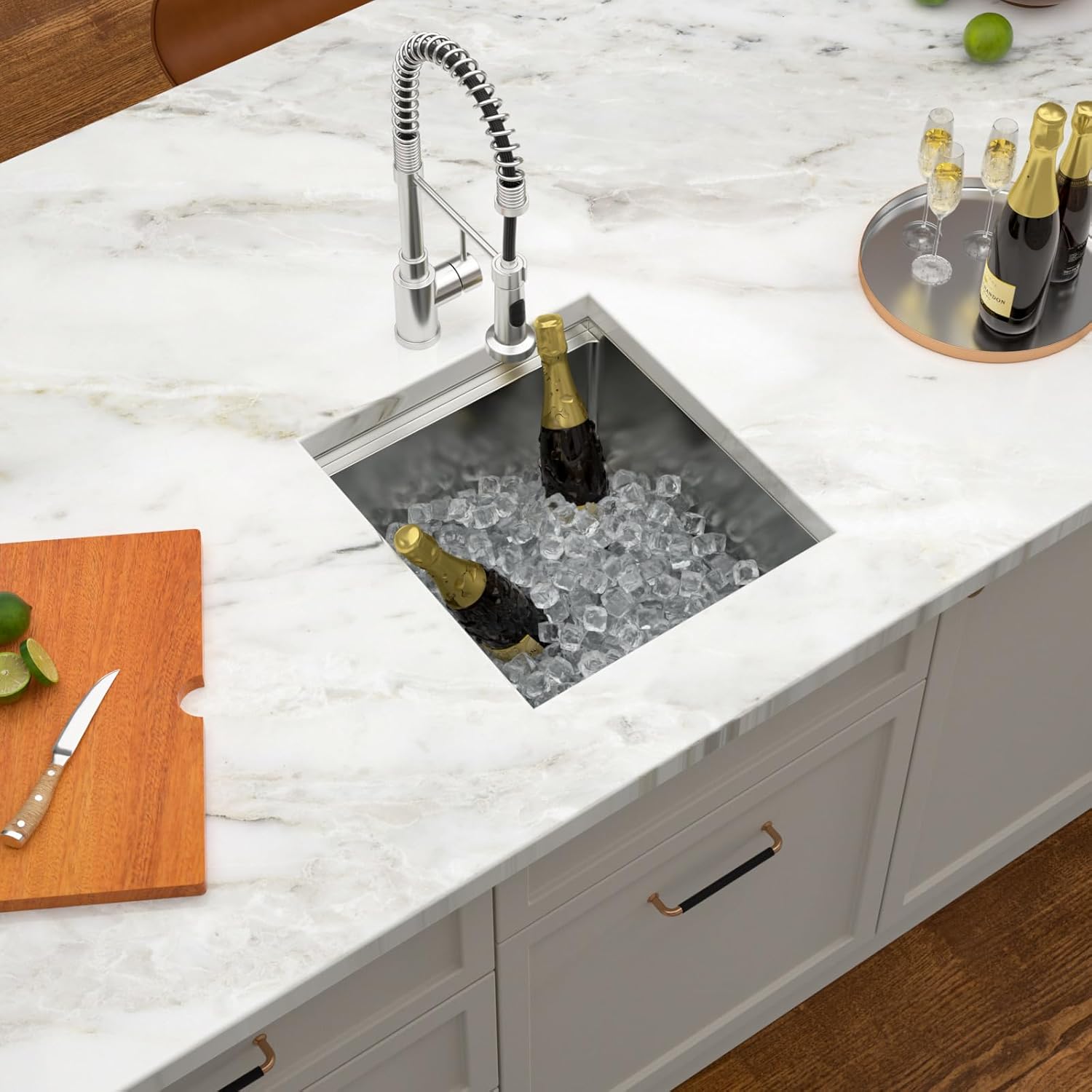 Dcolora 17 Inch Undermount Bar Sink Workstation Stainless Steel Kitchen Sink Bar Prep with Ledge Round Corner X Grooves 16 Gauge Single Bowl RV Camper DC-U7735