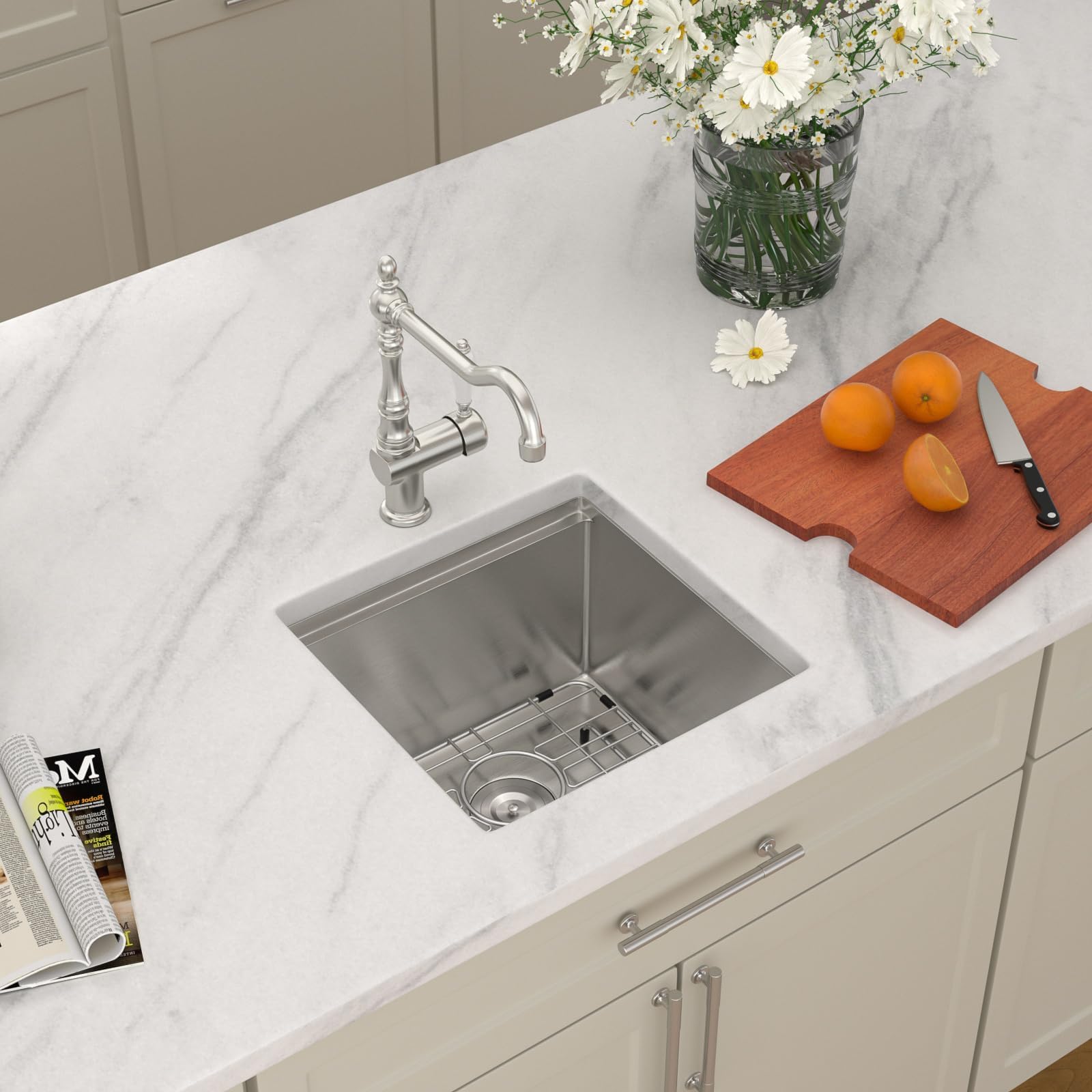 Dcolora DC-U2201 17-inch undermount bar sink in brushed stainless steel