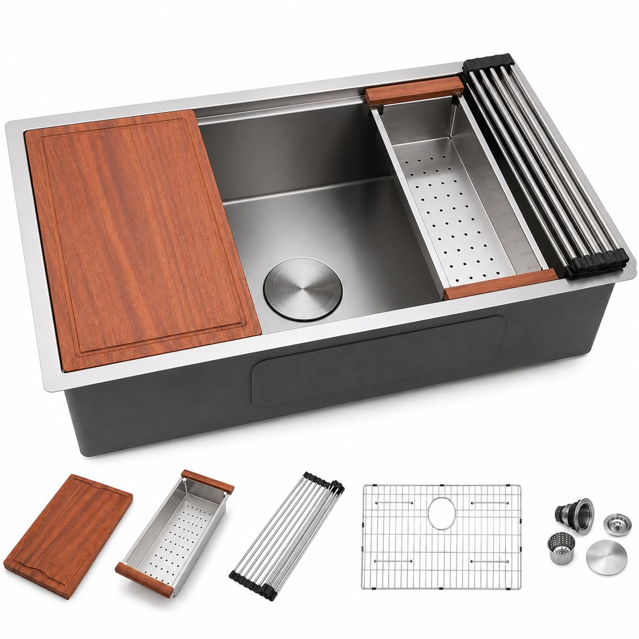 Dcolora DC-U7701 33-inch undermount kitchen sink in brushed stainless steel