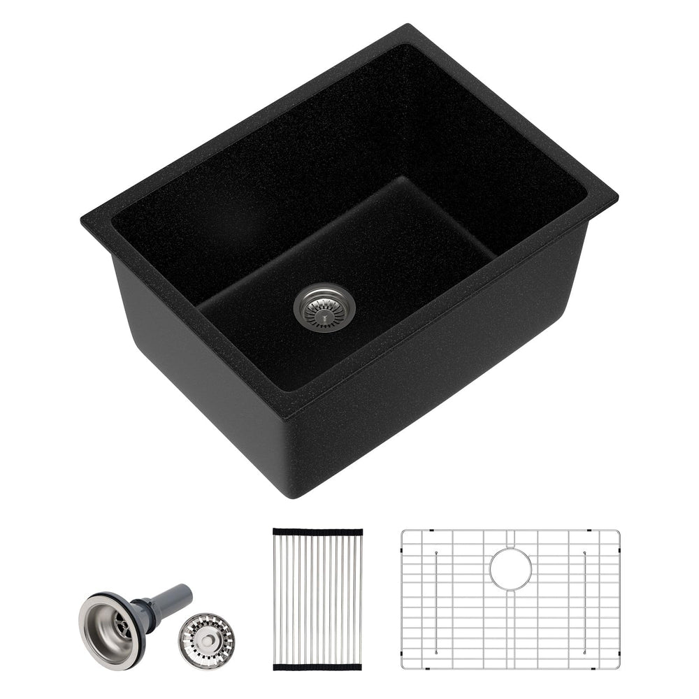 24" × 18" Matte Black Undermount Quartz Composite Laundry Sink – DC-0001GBL
