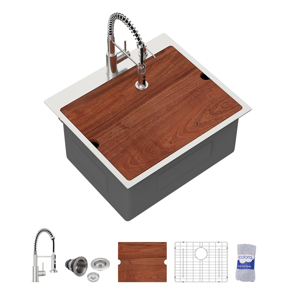 25" × 22" × 12" Drop-In Workstation Stainless Steel Laundry / Utility Sink with Faucet – DC-SFDOE00162