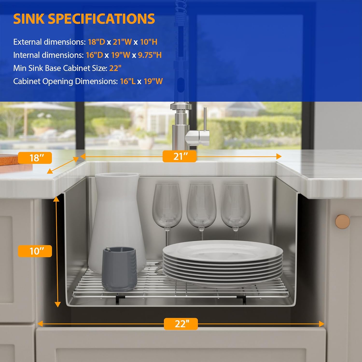 Dcolora 21 Inch Undermount Wet Bar Sink Small Kitchen Sink 16 Gauge Stainless Steel Deep Single Bowl Under Counter Sink, 21"x18"x10" Rounded Corner, DC-U7716