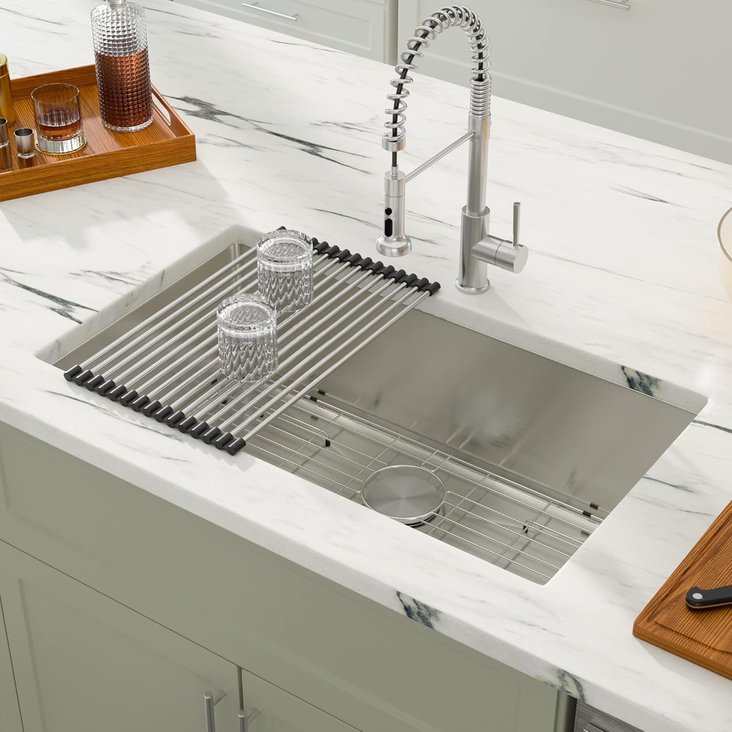 Dcolora 33 Inch Undermount Kitchen Sink Handmade Welding 16 Gauge Stainless Steel Deep Large Single Bowl Under Counter Kitchen Sink, 33''x19''x10'' Rounded Corner, DC-U7714