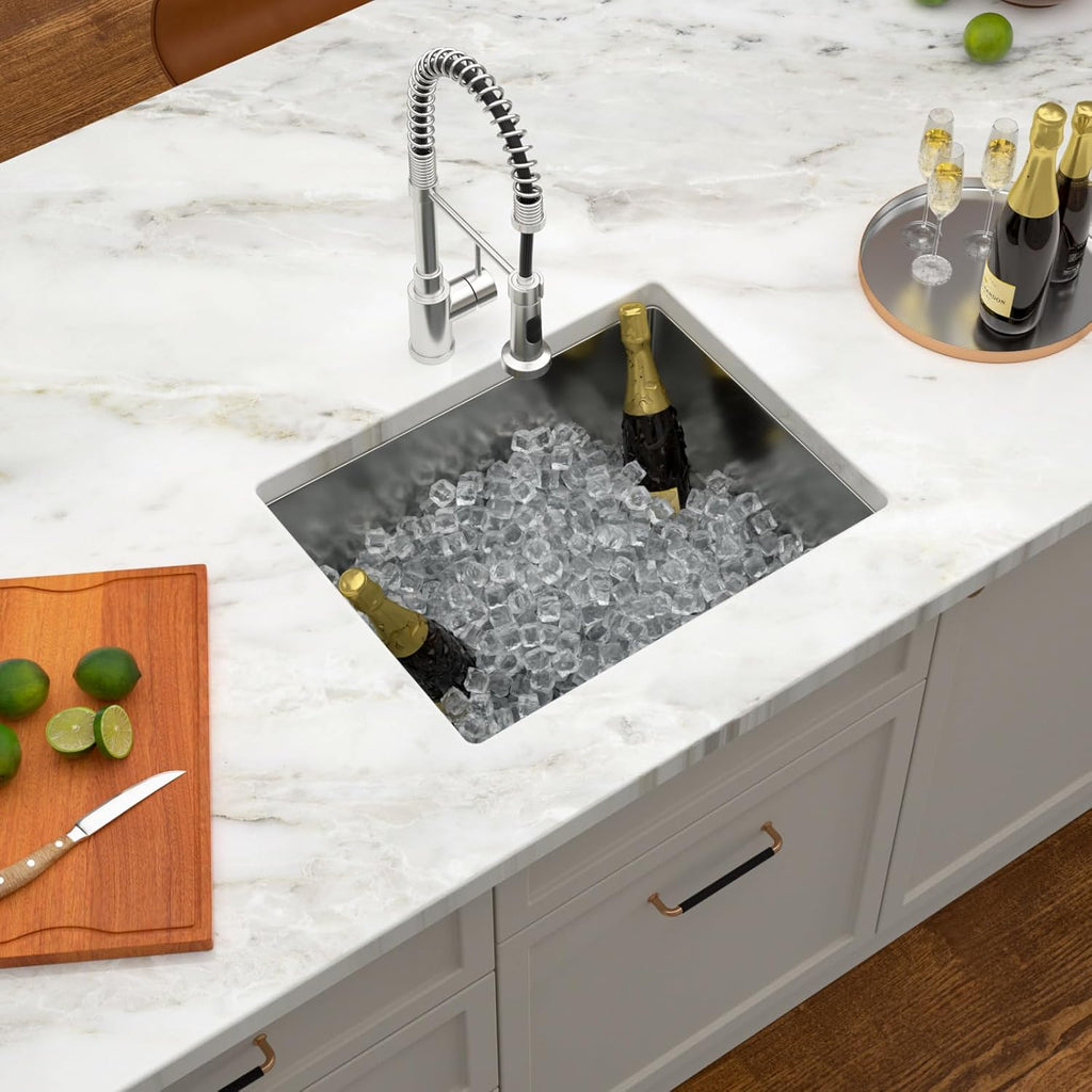 Dcolora 23''x18''x10'' Undermount Kitchen Wet Bar Sink, 16 Gauge Stainless Steel Deep Single Bowl Under Counter Basin, Rounded Corner