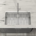 Dcolora 36" Extra Large Double Bowl Kitchen Sink Undermount 50/50 Split 16 Gauge 304 Stainless Steel Double Sinks, Round Corner 36"x19"x10" DC-U7740