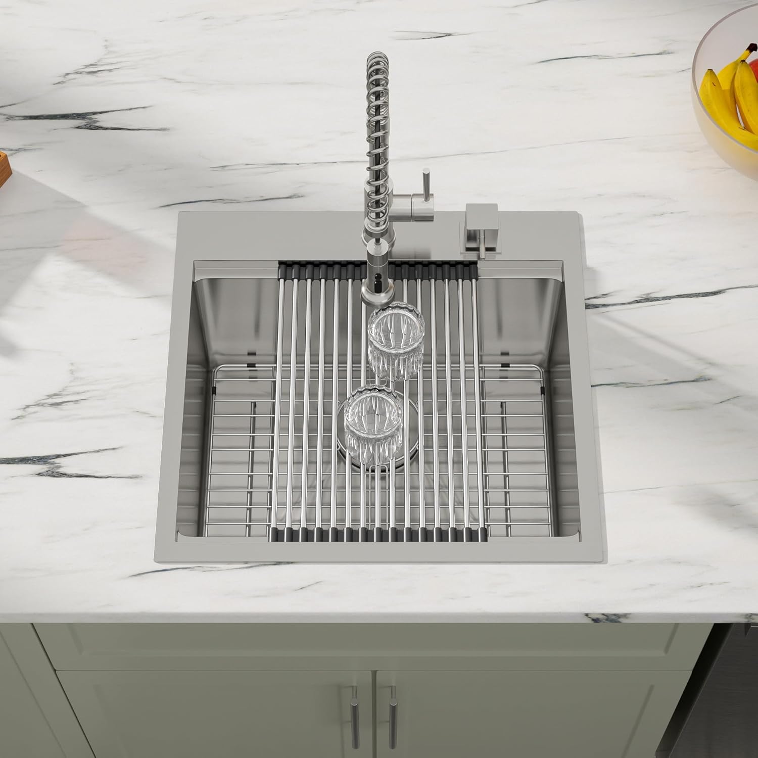 Dcolora 21 Inch Drop In Kitchen Prep Sink Workstation 16 Gauge Stainless Steel Topmount Wet Bar Camper Sinks Deep Single Bowl Utility Laundry, 21"x20"X10", Round Corner, DC-T7756