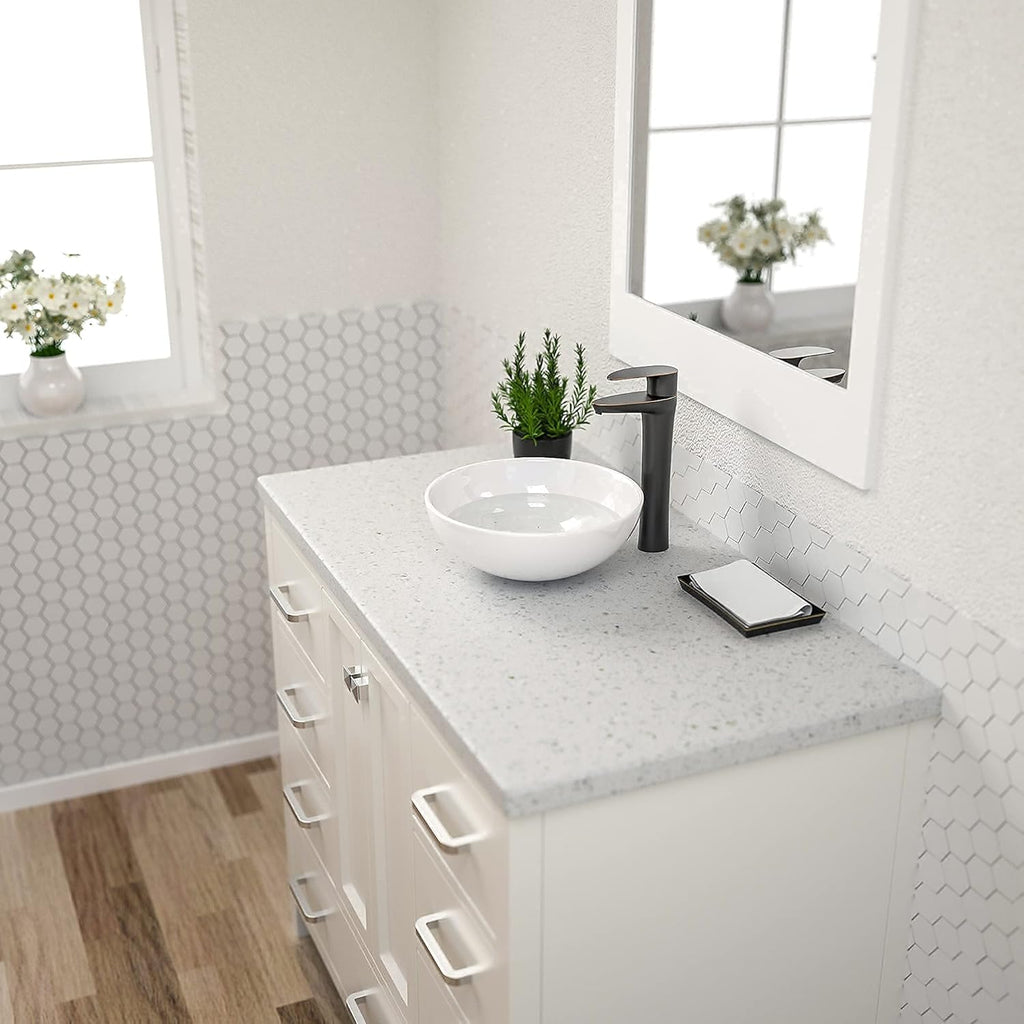 Dcolora 16" × 16" White Round Vessel Sink - Above Counter Ceramic Bathroom Vanity Sink Basin