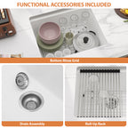 Dcolora 21 Inch Undermount White Wet Bar Sink  Quartz Composite Sink Single Bowl Workstation Kitchen Sink