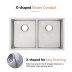 Dcolora 33''x19''x10'' Undermount Double Bowl Kitchen Sink, 16 Gauge 304 Stainless Steel 50/50 Split Large Basin, Round Corner