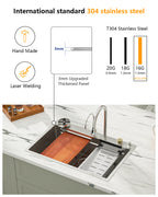 Dcolora 33''x22'' Brushed Nickel Waterfall Kitchen Sink, Smart Workstation Drop-In Single Bowl Multifunctional Top Mount Basin with Faucet Combo, 16 Gauge 304 Stainless Steel