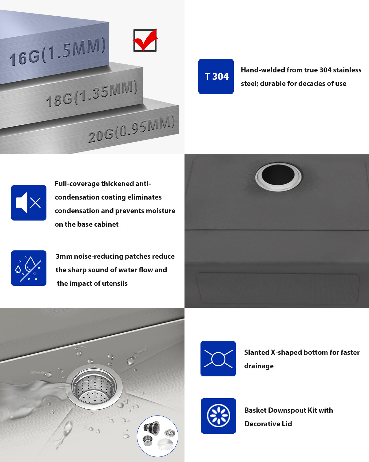 Dcolora 32 Inch Undermount Kitchen Sink 16 Gauge Hand welding 304 Stainless Steel Classic Brushed Large Single Bowl Kitchen Sink, Round Corner 32"x19"x10" DC-U7743