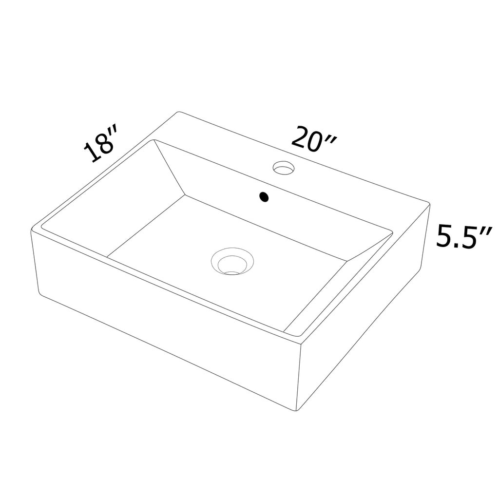 Dcolora 20.8''x16'' White Ceramic Wall Mounted Floating Vessel Sink, Rectangular Bathroom Vanity Basin with Overflow