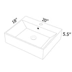 Dcolora 20.8''x16'' White Ceramic Wall Mounted Floating Vessel Sink, Rectangular Bathroom Vanity Basin with Overflow