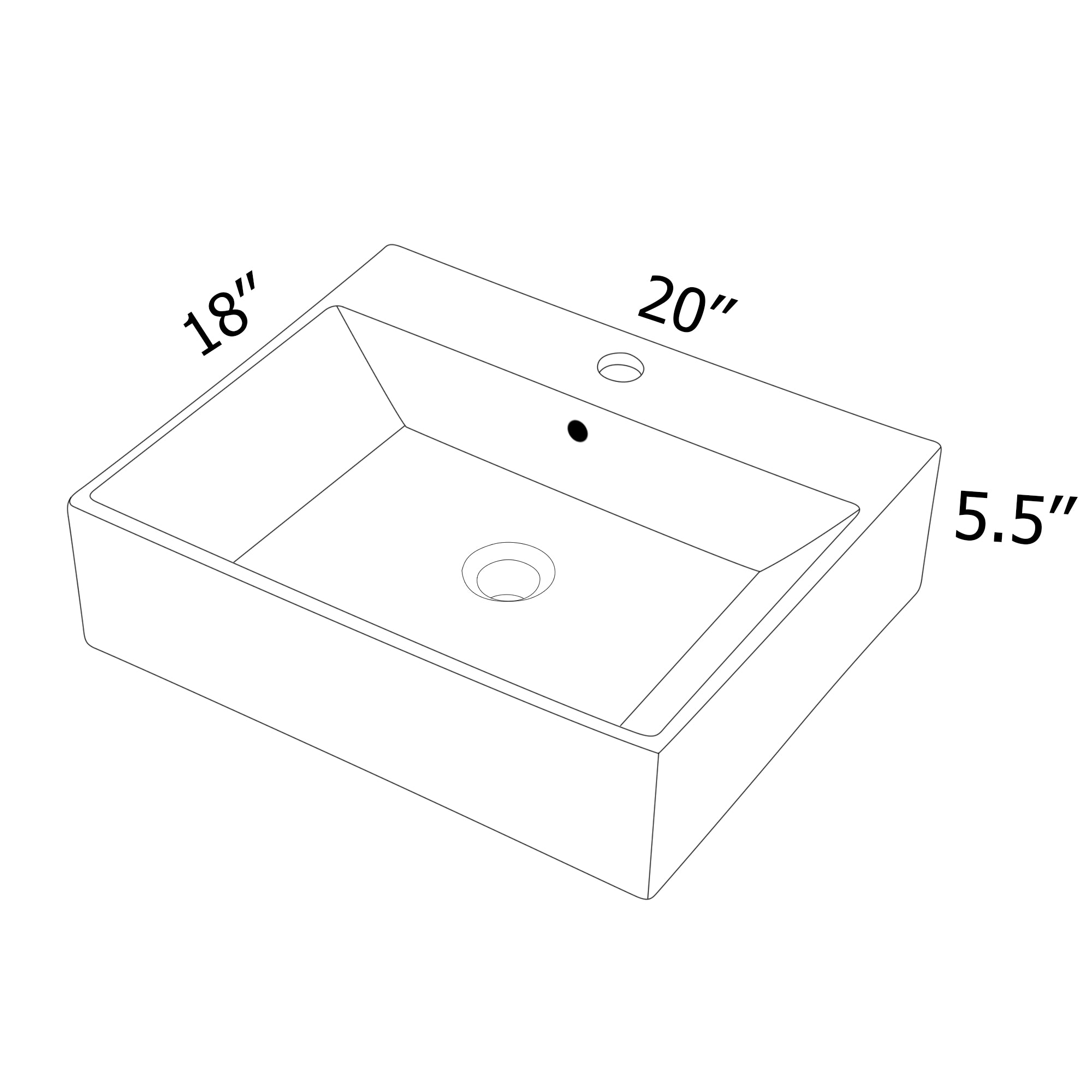 Dcolora 20.8''x16'' White Ceramic Wall Mounted Floating Vessel Sink, Rectangular Bathroom Vanity Basin with Overflow